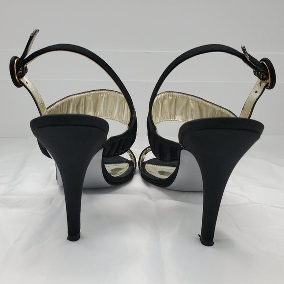 Caparros Open Toe Sling Back Strap Satin High Heel Sandals Black Colour - Picture 4 of 7